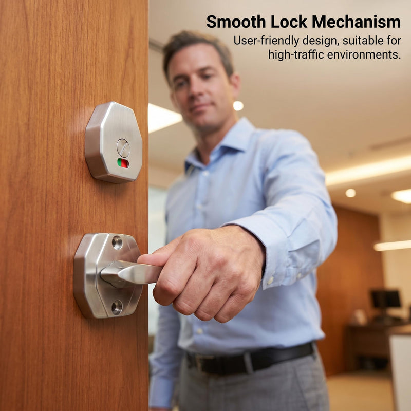 Premium Stainless Steel Toilet Partition Lock with Silent Operation - Luxury Bathroom Privacy Latch with Occupancy Indicator for Commercial and Home Use, Silver