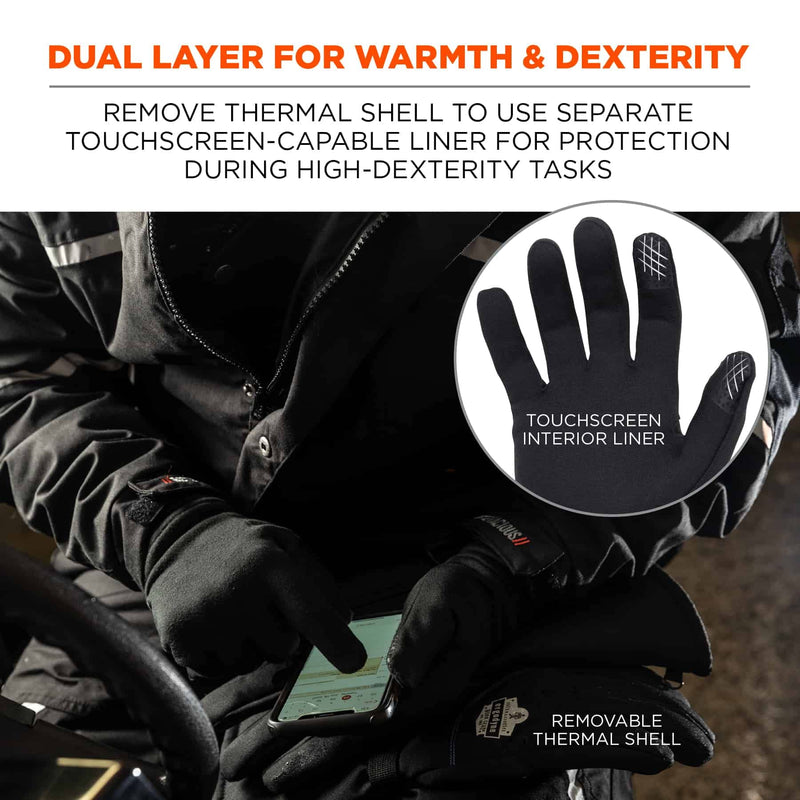 Ergodyne ProFlex 825WP Winter Work Gloves with Removeable Waterproof Shell, Black, Large