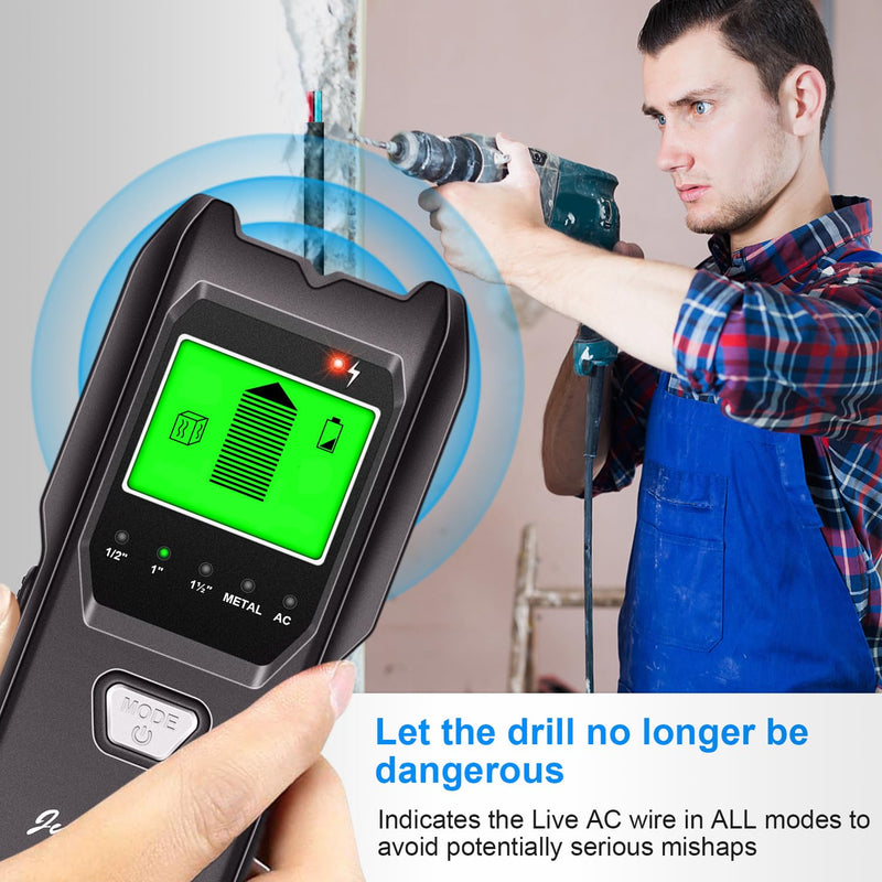 Stud Finder Wall Scanner, 5 in 1 Multifunction Stud Locator with Upgraded Smart Sensor, HD LCD Display and Audio Alarm for The Center & Edge of Metal, Studs, AC Wire, and Pipe Detection (Dull Black)