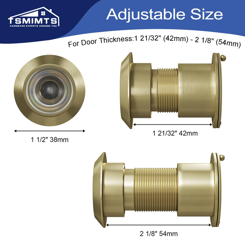 Door Viewer Peephole, Solid Brass 220 Degree HD Door Viewer, with 1-7/64″ (28mm) Drill Bit and Privacy Cover, Compatible with Door Thick from 1-21/32" to 2-1/8" Satin Gold Finish