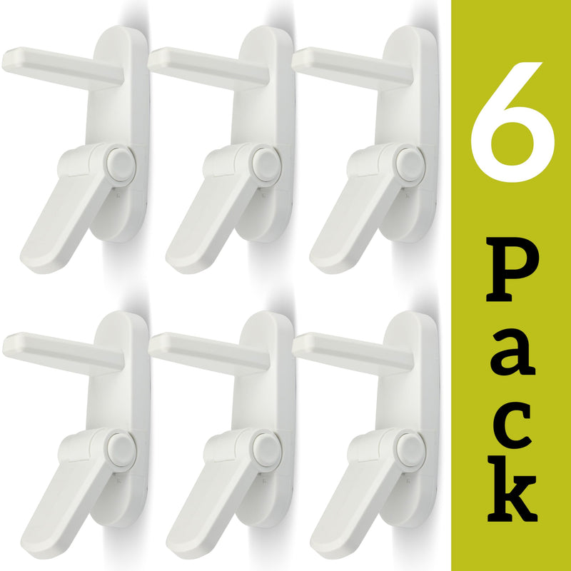 Door Lever Lock (6 Pack) Prevents Toddlers from Opening Doors. 3.25" L * 1.5" W * 4.5" H Easy One Hand Operation for Adults. Durable ABS with 3M Adhesive Backing. Simple Install, No Tools Needed. 6 Count (Pack of 1) White