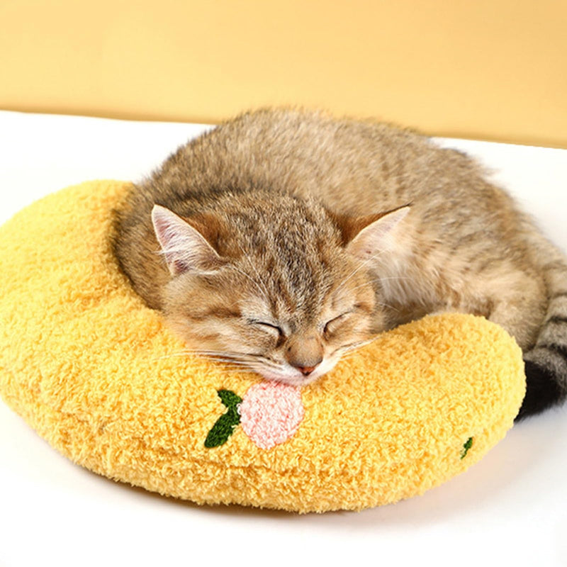Little Pillow for Cats Puppies Ultra Soft Fluffy Pet Calming Toy Half Donut Cuddler for Joint Relief Sleeping Improve Machine Washable Blanket Set-Yellow Yellow Set - PawsPlanet Australia