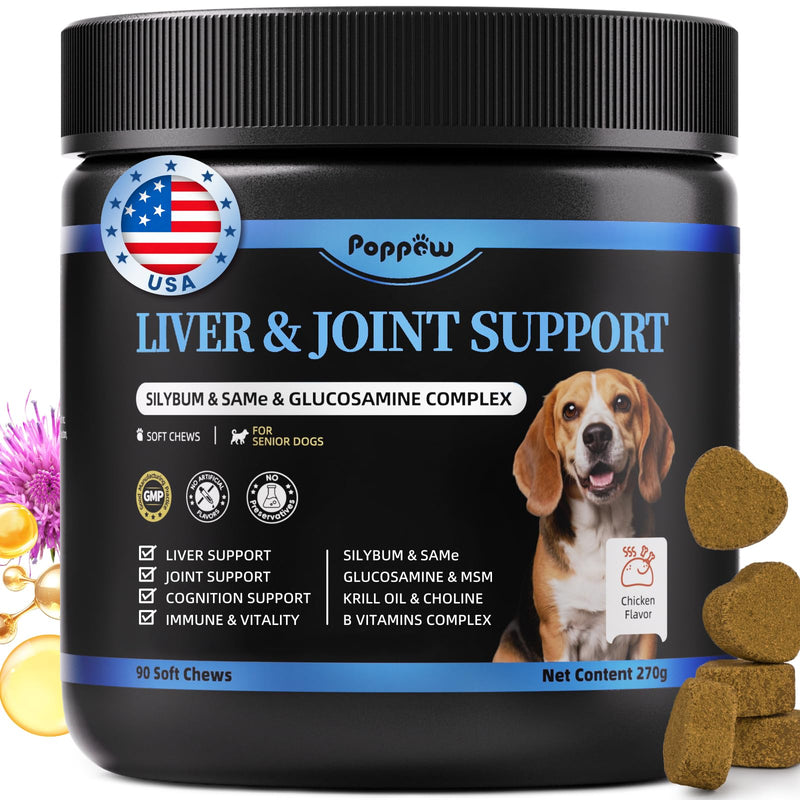 Senior Dog Liver & Joint Supplement – Same, Milk Thistle (Silybin), Glucosamine, MSM for Liver Health Detox, Mobility, Joint Pain Relief, Cognitive & Vitality Support, Chicken Flavor, 90Ct 90 Count (Pack of 1)