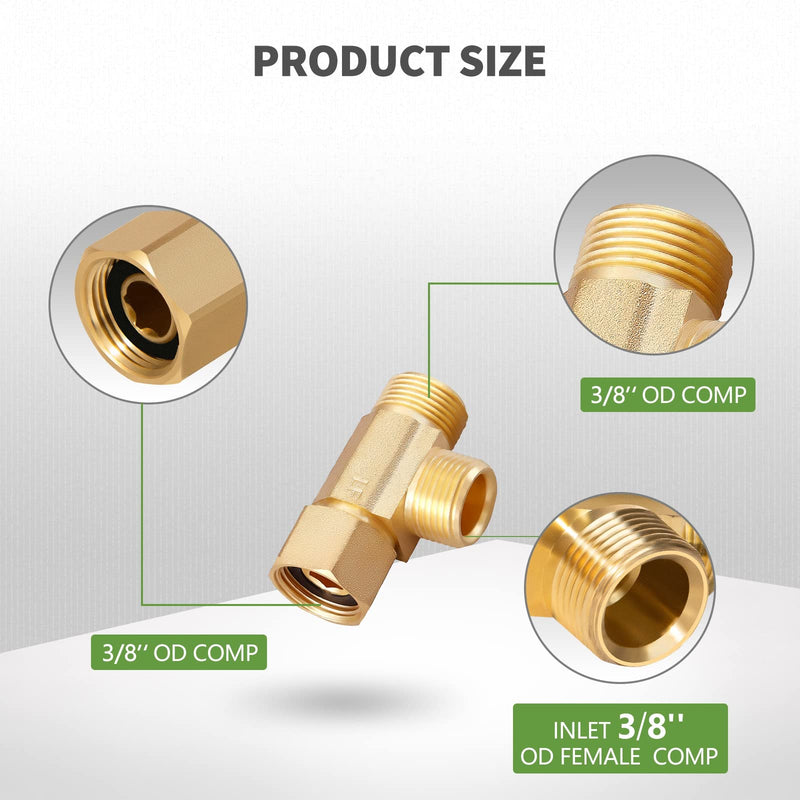 Lead-Free 2 PCS Brass Angle Stop Add-A-Tee Valve 3/8" Compression Inlet by 3/8" Compression Outlet by 3/8 Inch Easy Connect Tee 3/8 Add-A-Tee