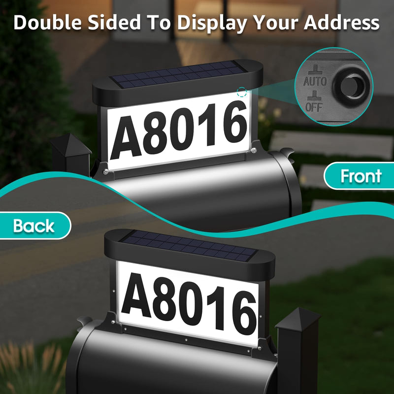 Solar Address Sign, 3-Color Lighting Modes Mailbox Number Plaque Waterproof, Double Sided Light-Emitting Mailbox Topper, LED House Numbers