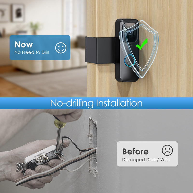 Blink Doorbell Mount, NANW Full-Metal Anti-Theft Doorbell Camera Mount, No-Drill and Not Block Motion Sensor Bracket, Blink Aluminum Alloy Video Doorbell Holder for Home/Apartment/Dorm,Black Black-Sensor Unblocked