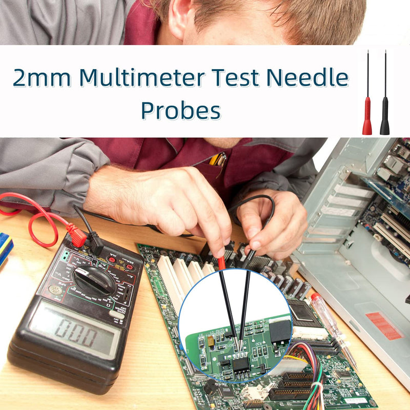 4 Pack 2mm Extended Needle Test Probes, 600V/10A Non-Destructive Multimeter Test Probe for Fluke Leads tl71 tl75 4pcs