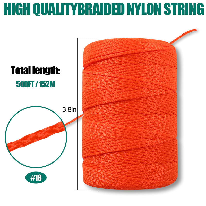 Romeda Mason line #18, 500 Ft Length Orange String line, Mason line String, Construction String, Orange String, Twine String for Gardening, Braided Mason Line, Masonry String Lines， String Lines