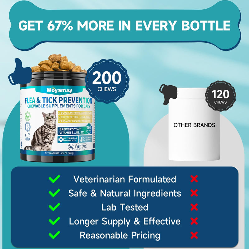 Woyamay Cat Flea Care Bundle – Flea Prevention Soft Chews + Flea & Itch Relief Crunchy Chews, Skin, Coat, Gut & Immune Support, Daily Oral Flea Treatment for Cats