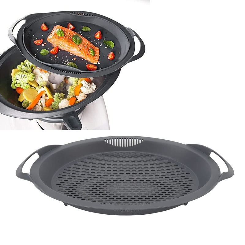 Raguso Crisper Tray Cooking Pan Food Grade Material Cooking Machine Steaming Tray Compatible Container Handles for Varoma TM6 TM5 TM31