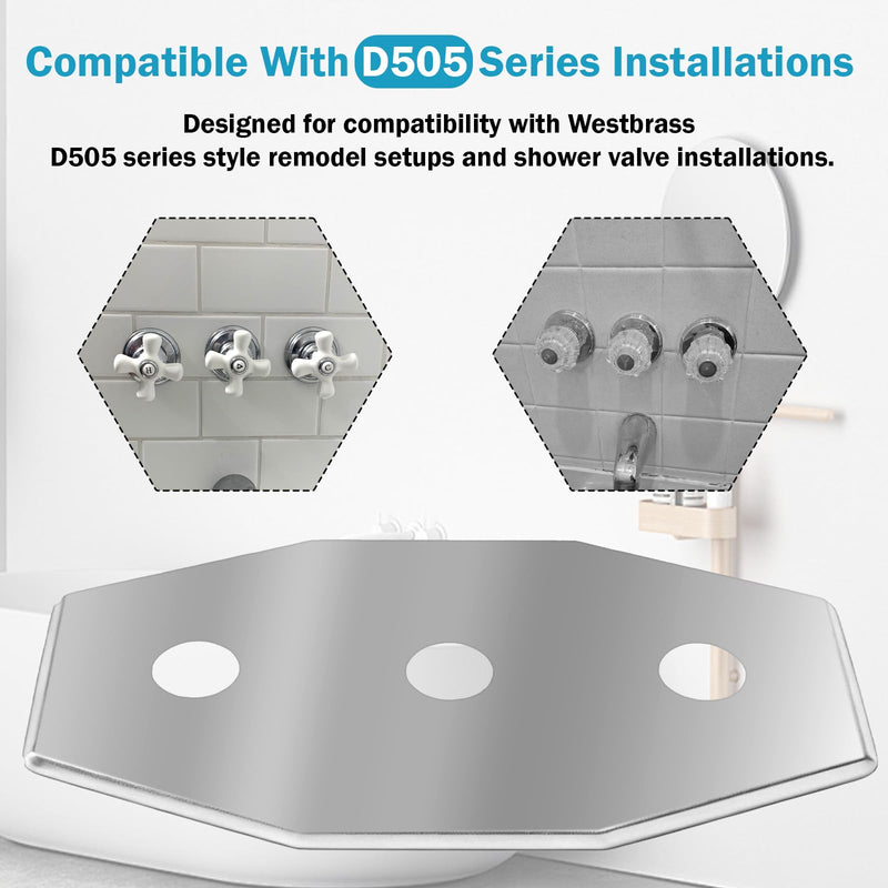 Three-Hole Remodel Plate, Shower Valve Cover Plate for Wall Repair, Compatible With Westbrass D505 Series
