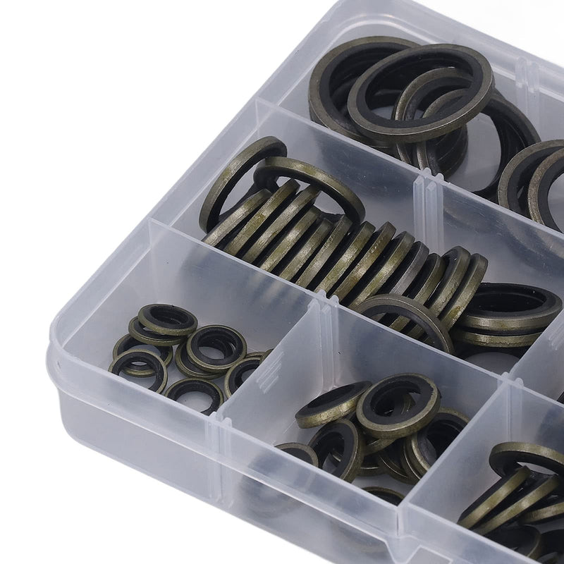 Bonded Seal Washer, Crush Washer for Crush Washer Oil Drain Plug, 110 PCS Oil Plug Gasket, NBR Metric Metal Automotive Sealing Washers Assortment Kit of Crush Washer Assortment M6-M20