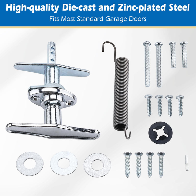 Garage Door Lock Set with T Handle, Center Mount Deadbolt Lock with Keyed Cylinder, Complete Installation Kit for Most Garage Doors Up to 2-1/2" Thick