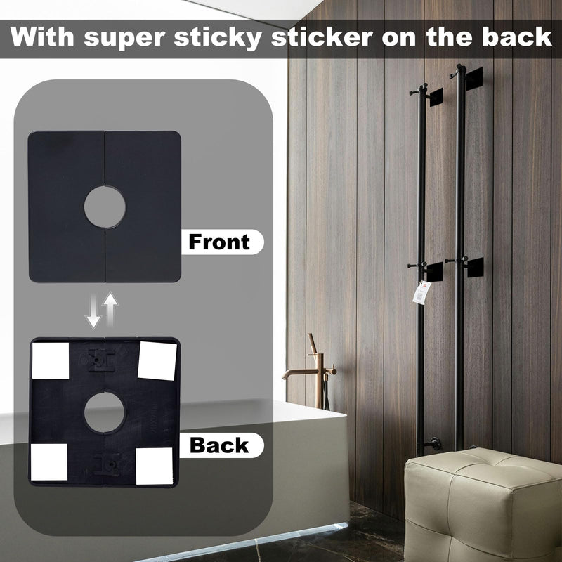4pcs Square Plumbing Cover Plates, Shower Faucet Cover Plate Square Shower Arm Flange Escutcheon Replacement Cover Plate for Standard 1/2" Pipes Multiple Scene Usage(Black) Black