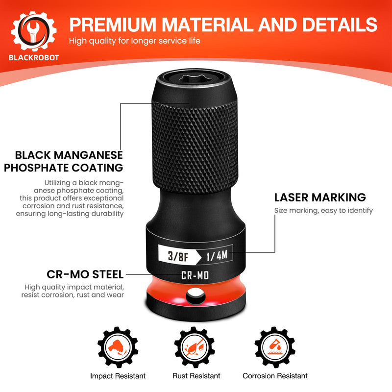 Quick Release Impact Bit Holders 3/8-Inch Square Drive to 1/4-Inch Hex Socket Adapter, CR-MO Steel, Red 3/8 Impact Bit Holder-1