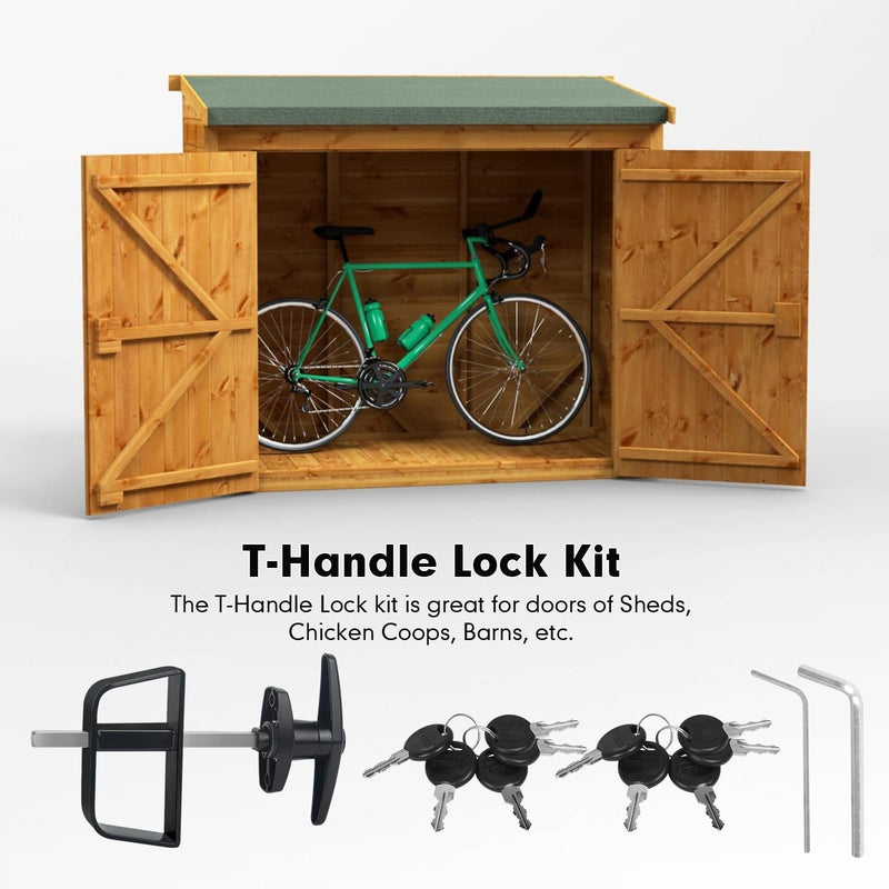 10-Key Heavy Duty Shed Lock Kit – Adjustable 5-1/2" Stem, Easy Install T-Handle Door Latch for Barns, Playhouses, Chicken Coops & Campers (Non-Duplicatable Keys)