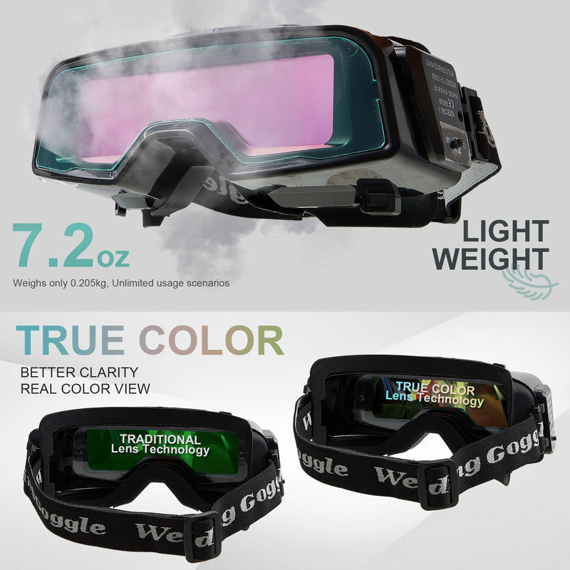 Welding Glasses Auto Darkening View Area 4.82 x 1.38 Inch Welding Goggles for Men Assemblable Adjustable Cutting Torch Glasses Gear for TIG MIG ARC Grinding, Not Include Mask