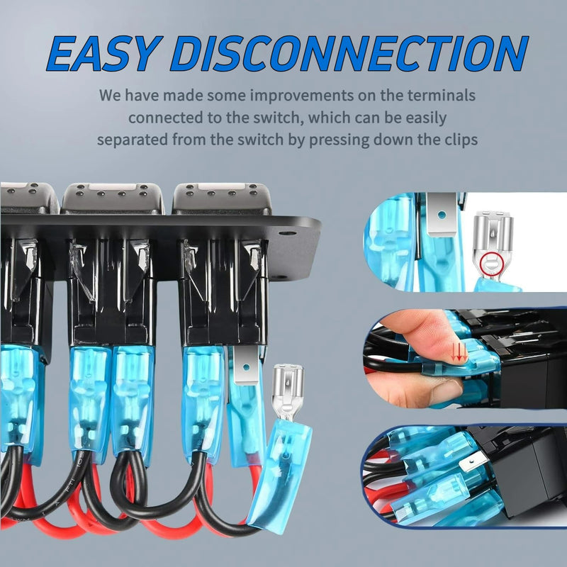 9 Gang 12V Boat Rocker Switch Panel with PD Type C and USB Charger DC 12-24V LED Voltmeter, Boat Toggle Dash 5 Pin SPST ON/Off Pre-Wired Rocker Switch for Car Car RV ATV UTV Truck Yacht Ship 9 Gang+PD