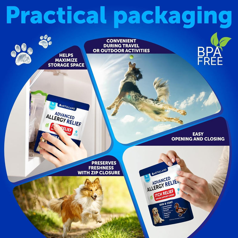 Dog Allergy Relief Chews - Itching Skin Relief for Dogs - Fish Oil - Omega 3 - Seasonal Allergies Pills - Skin & Coat, Anti Itch, Hot Spots Treatment - Canine Immune Health Supplement - 70 Soft Treats 70 Treats