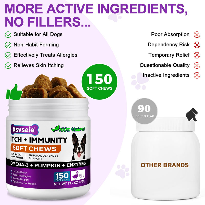 Dog Allergy Relief Chews, Dog Allergy Relief Treats for Itching Skin, Anti-Itch for Dogs, Immune Supplement, Seasonal Allergies, All Breeds and Sizes - 120 Grain