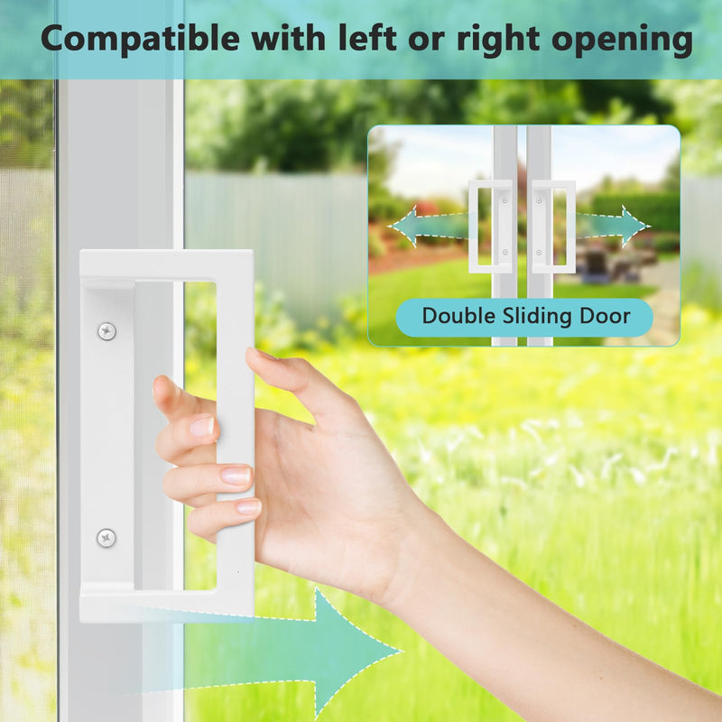 Sliding Door Handle Replacement, Reversible Keyless Sliding Patio Door Handle Fits Door Thicknesse is 1-3/4'' to 2-1/5'' and 3-15/16'' Screw Hole Spacing. White Handles Only