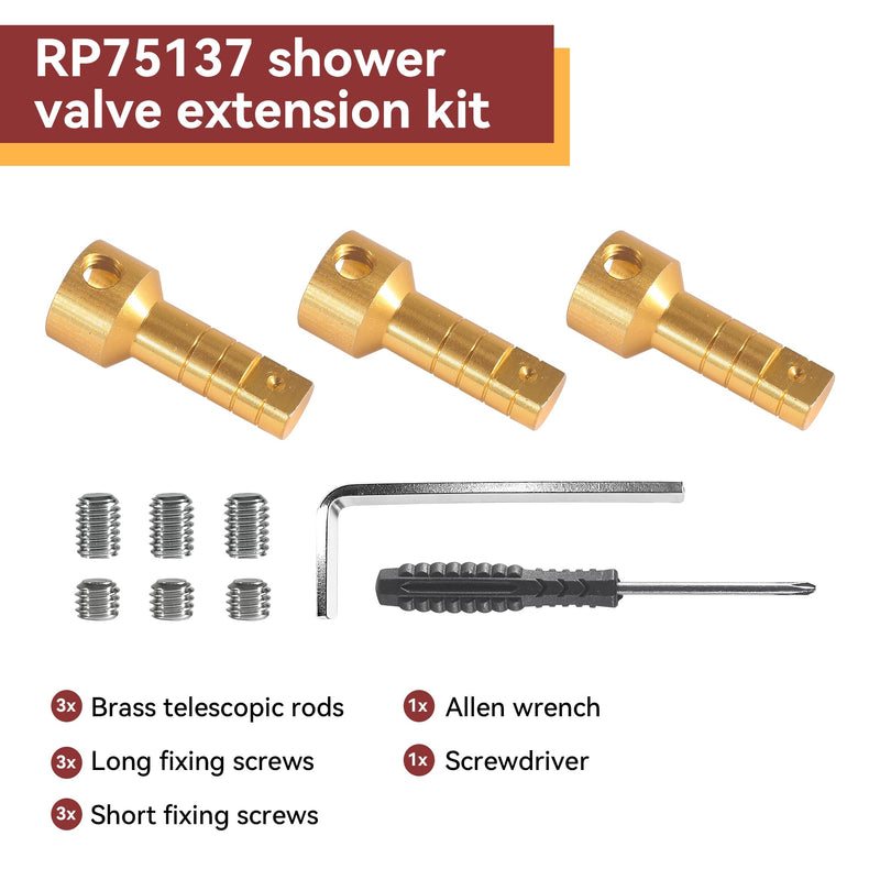 RP75137 Shower Valve Extension Kit for 3 and 6 Setting Diverter Cartridges, Compatible with Delta Tub and Shower Faucets, Includes Brass Extension Rod, Screws, and Allen Key for In-Wall Installation