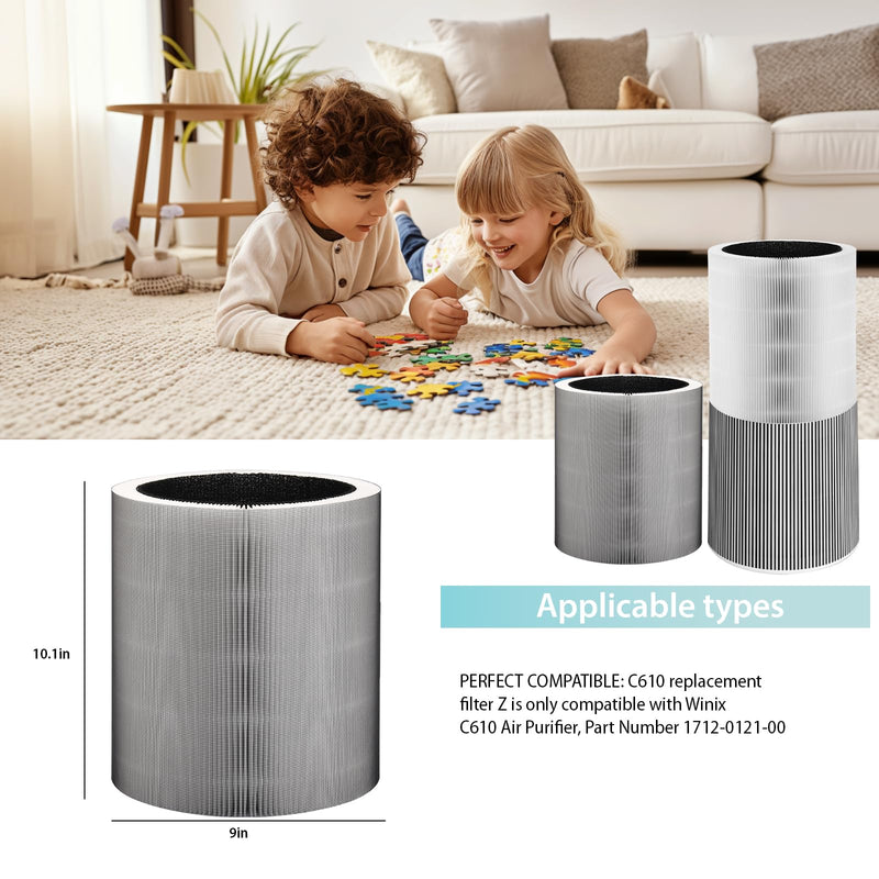 C610 Replacement Filter Compatible with Winx C610,3-in-1 HEPA Filter with Activated Carbon & Pre-Filter, 2 Pack Compatible with Winix C610 Air Purifier (Compares to Part # 1712-0121-00)