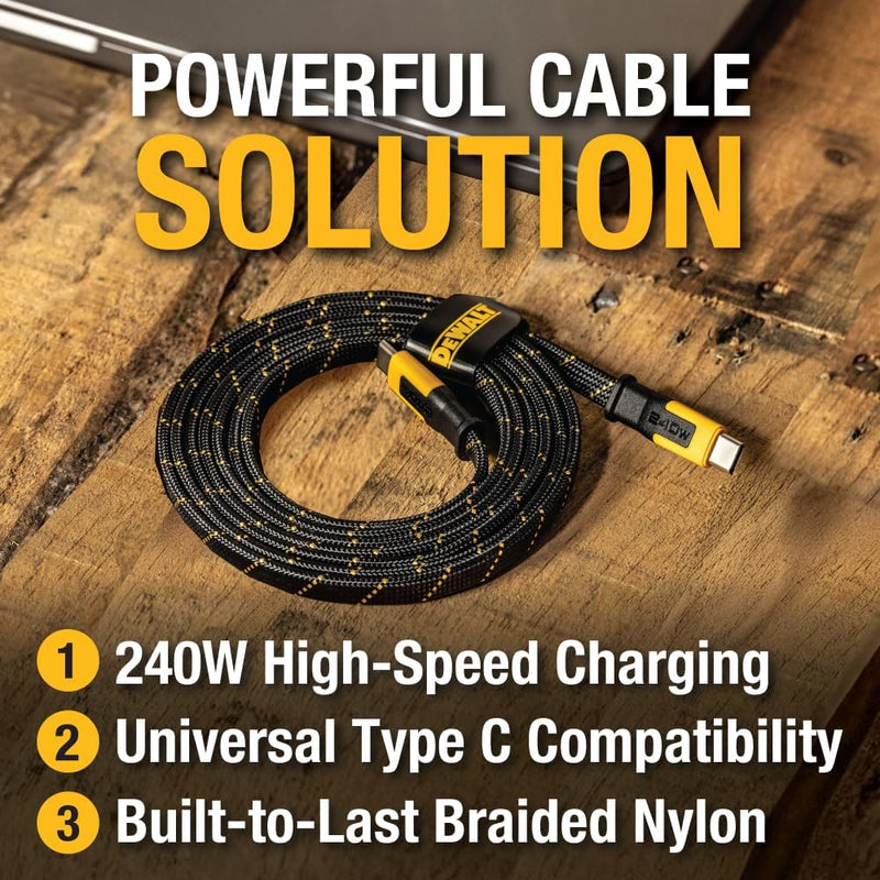 DEWALT Heavy Duty USB C to USB C Fast Charging Cables w/Kevlar, Flat 240W USBC to USBC Charge Cables, High Speed Type C Charging for iPhone 17 16 15 Series, Samsung Galaxy, MacBook, Pixel, 2-Pack 4FT Yellow&Black