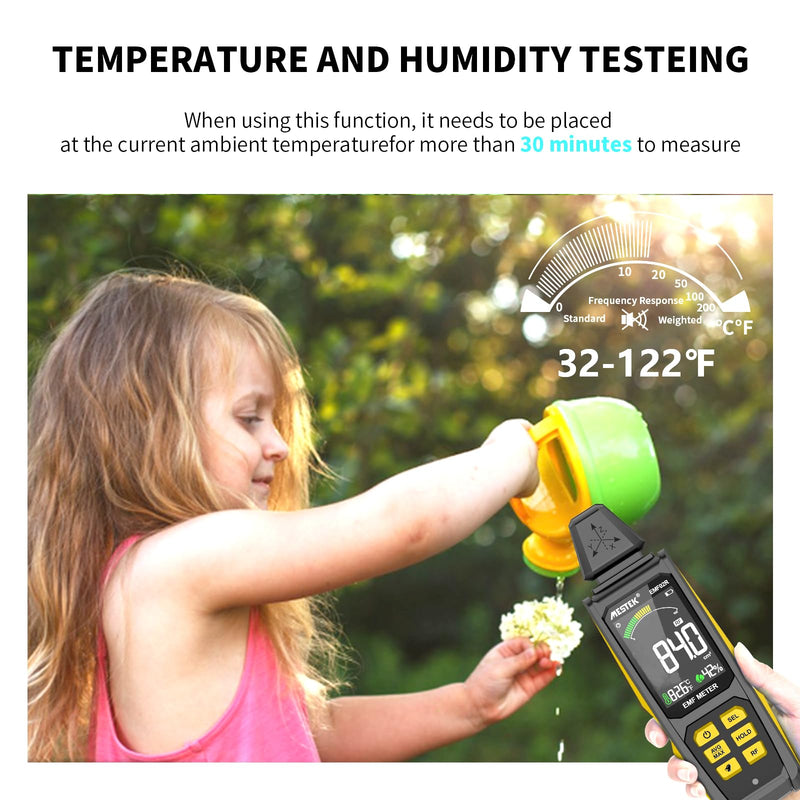 EMF Detector, MESTEK 5 in 1 EMF Meter Radiation Detector, Electric Field, Radio Frequency Field Temperature, Magnetic Field Strength Meter, Rechargeable EMF Reader Home EMF Detection and Ghost Hunting EMF02R-Yellow