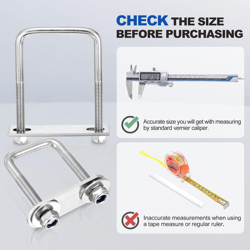 METALLIXITY U Bolts 2Set (M10x75x120mm), Square U Bolt Kits 304 Stainless Steel with Nylon Lock Nut Washers Plates - for Construction, Pipe, Trailer, Automotive, Leaf Spring Fastener M10x75x120mm 2