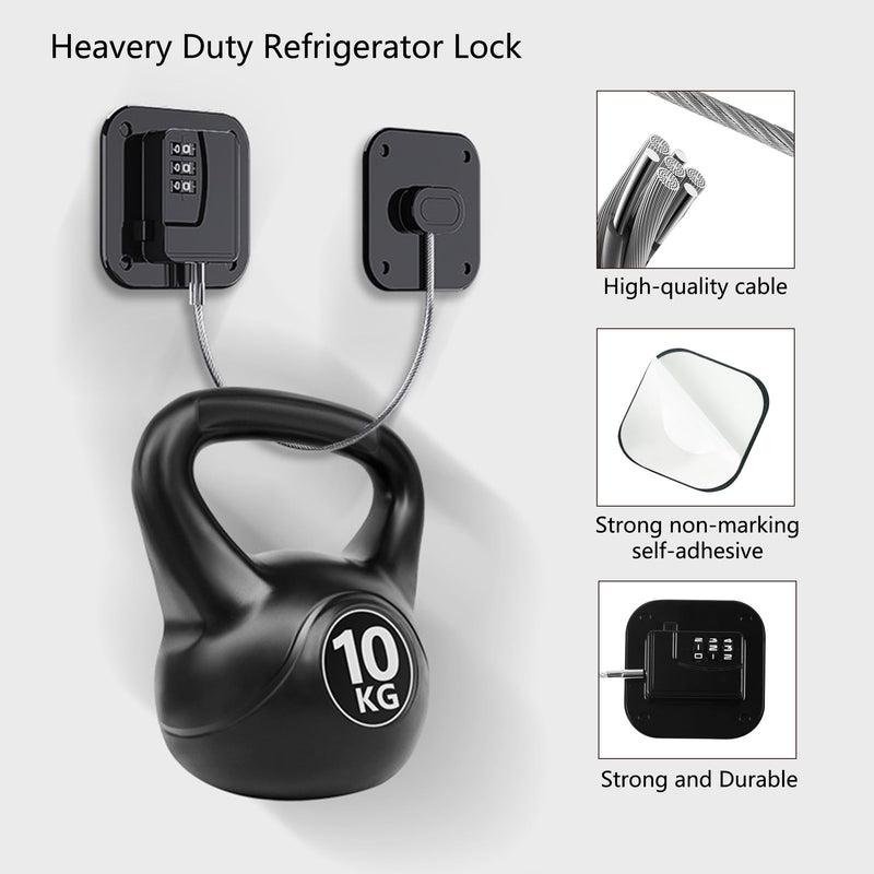 Refrigerator Lock, Heavy Duty Fridge Lock, Combination Lock for Refrigerator Cabinets, Drawers, Safety Lock, Easy Install No Keys Needed (Black-4Pack) Black-4Pack