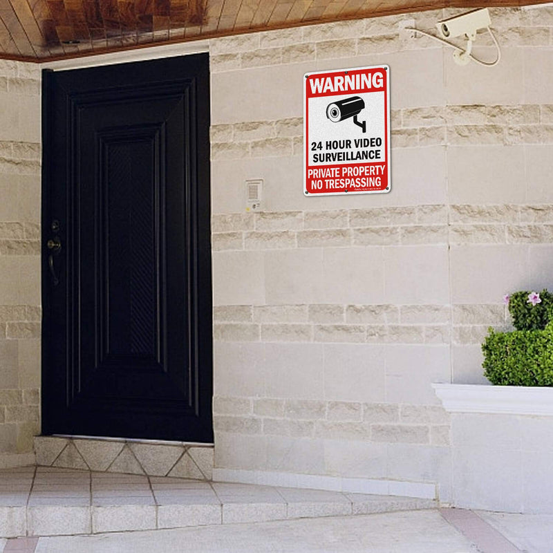 No Trespassing Signs, Private Property Sign, Warning Sign, Video Surveillance Sign, 2 Pack 10 x 7 Inches 0.40 Reflective Aluminum, UV Protected, Weather Resistant, Durable Ink, Easy to Mount Red - 2 Pack