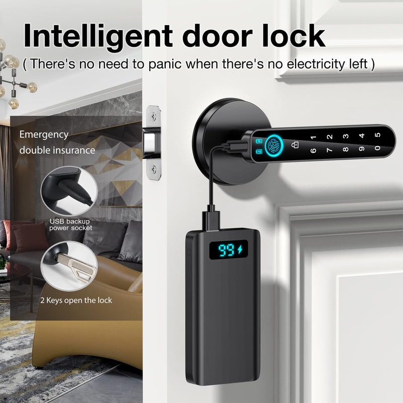 Fingerprint Door Lock- Smart Door knob,biometric Door Lock，with passcode keypad keyless Entry Door Handle，for Bedroom Home Hotel Office Apartment (Black with APP) Black A