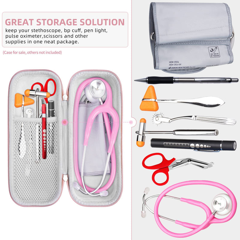 Stethoscope Case for 3M Littmann Classic III, Lightweight II S.E, Cardiology IV Diagnostic, MDF Acoustica Deluxe Stethoscopes, Extra Room for LED Penlight Scissors and Nurse Accessories, Pink