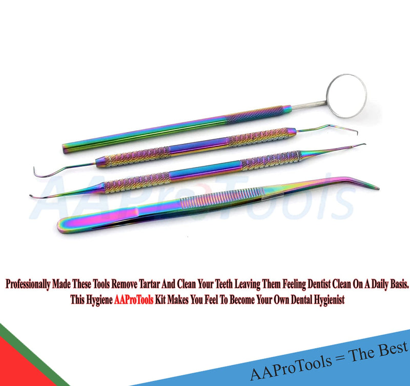 4 Pcs Multi Titanium Rainbow Color Dental Tarter Scraper and Remover Set Stainless Steel with Free Protective Packing