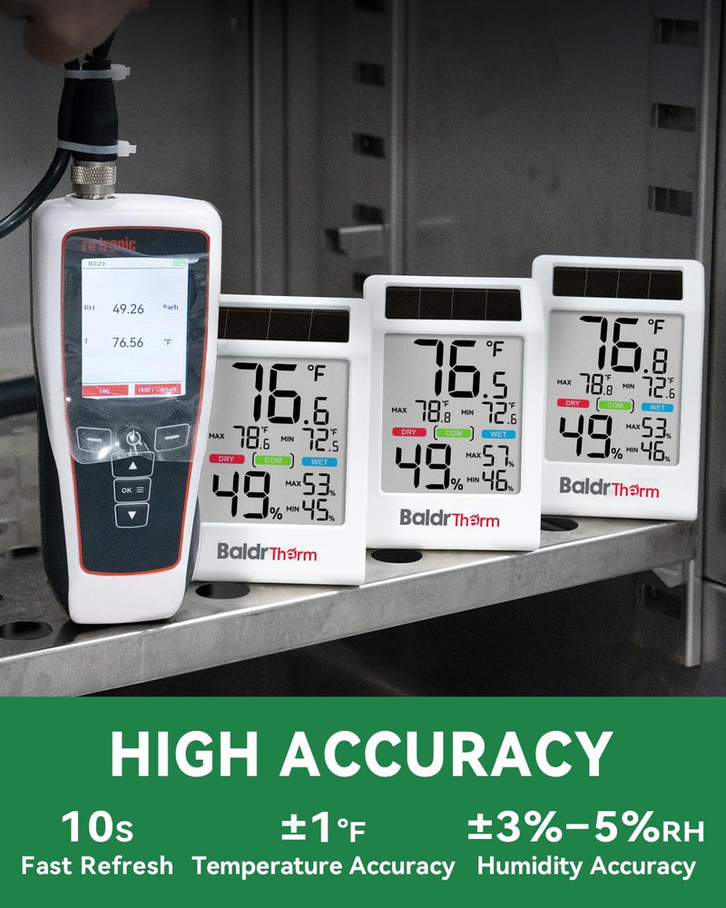 BALDR Solar Indoor Thermometer Hygrometer, Max/Min, Comfort Meter (3 Pack) White 3 Pack