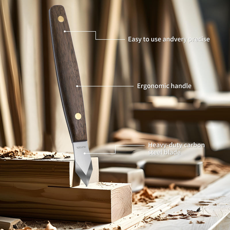 RUITOOL Marking Knife, Woodworking Scribing Knife with Leather Sheath, High Carbon Steel Double Beveled Blade Striking Knife with Wooden Handle, Premium Quality Wood Scribe Tool for Carving
