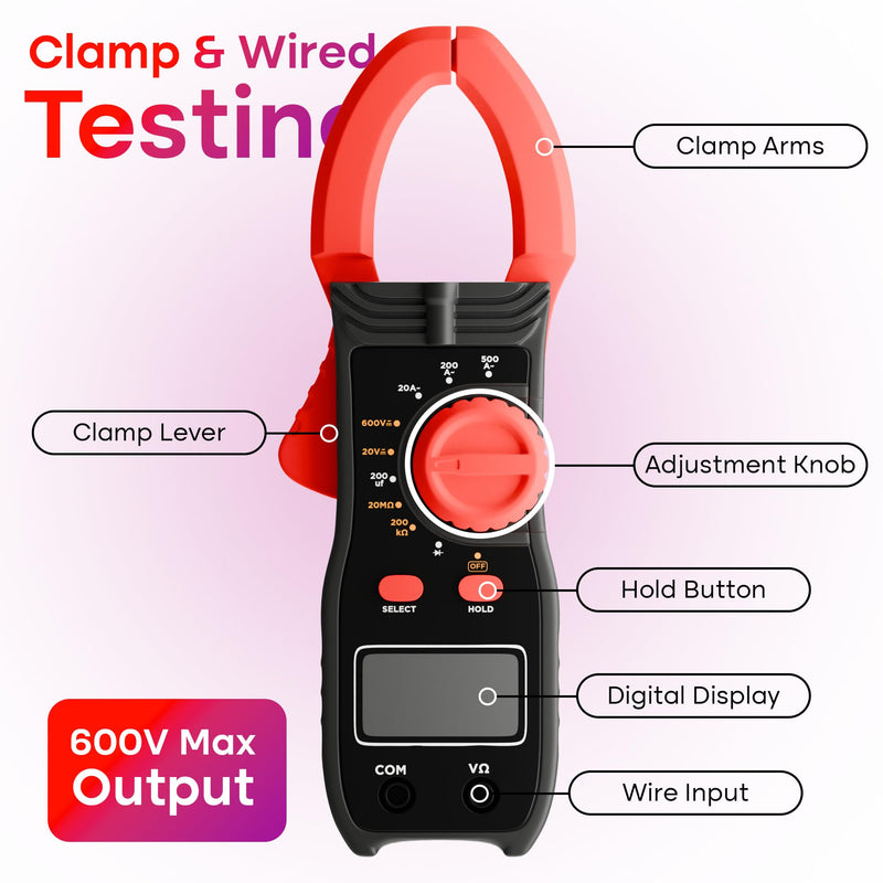 Digital Clamp Multimeter 78A – Auto-Ranging AC/DC Clamp Meter 4000 Counts, 600V 500A, Voltage & Current Tester, Resistance, Capacitance, Diode, LCD Display, Portable Electrician Tool