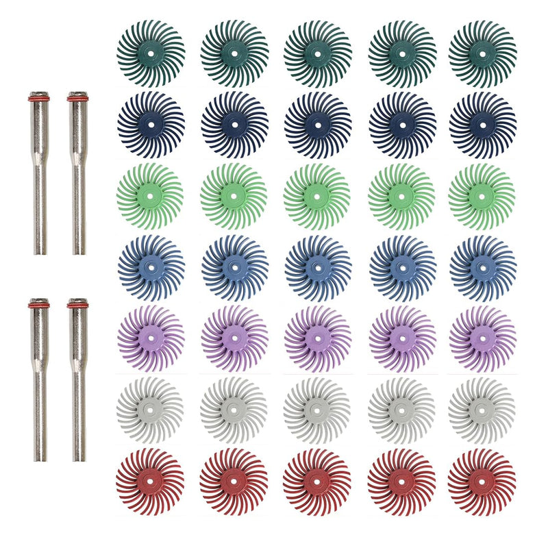 Radial Bristle Disc Kit 1 Inch 7 Grit 35Pcs with 3mm Shank for Rotary Tools 80-2500 for Jewelry Wood Metal Polishing Cleaning Finishing Deburring