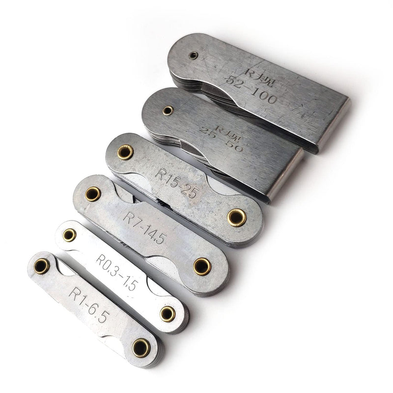 6 Pack R0.3-1.5/ R1-6.5/ R7-14.5/ R15-25/ R25-50/ R52-100 Radius Gauge Set, Stainless Steel Radius Fillet Gage Portable Concave Convex Measuring Tool for Tool and Die Makers Check R0.3-100