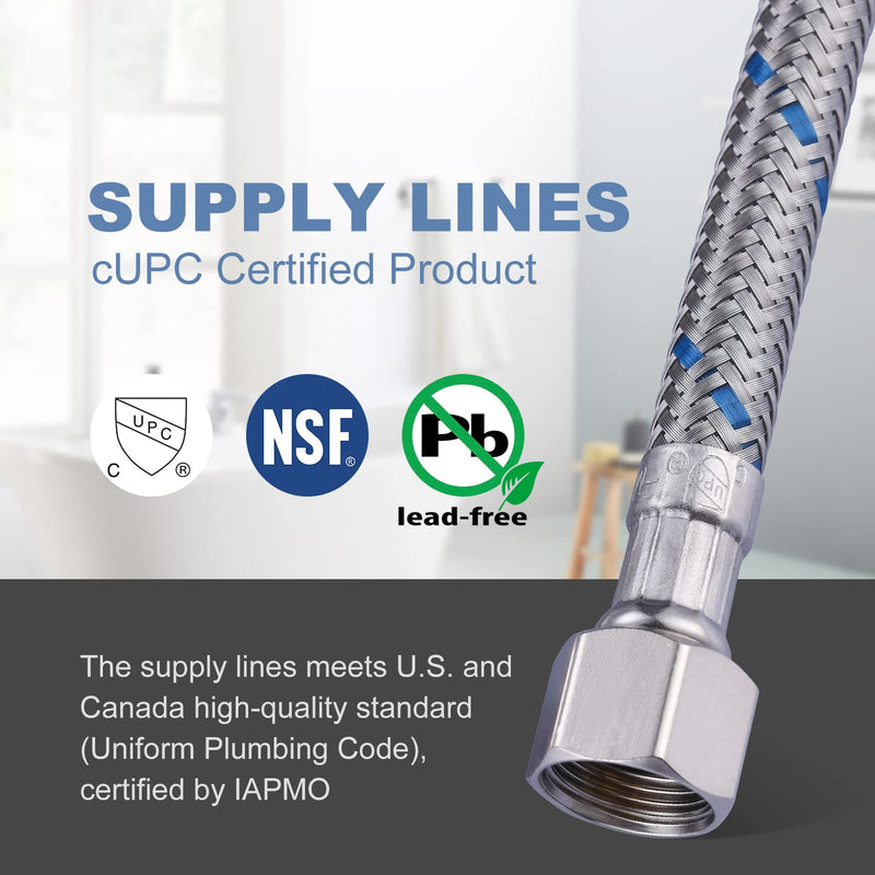Faucet Supply Lines 3/8" to 3/8" Female Compression Thread 1 Pair, ARCORA 9“ Faucet Hose Connects Kitchen Bathroom Sink to Water Supply 9 Inch