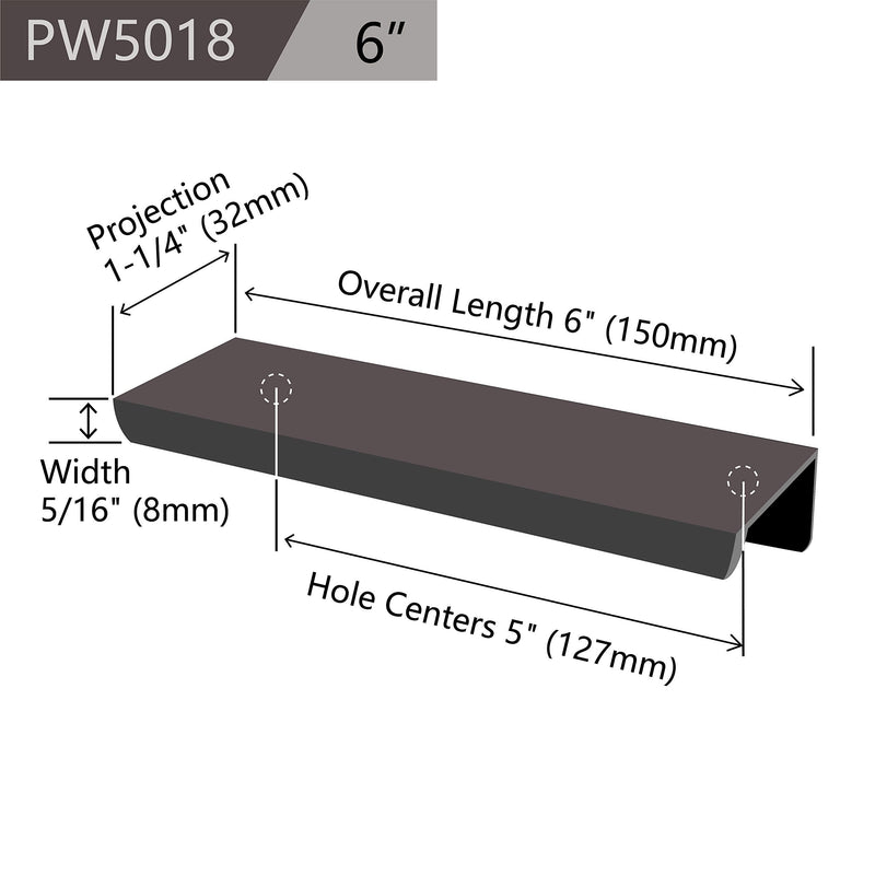 Jetland Cabinets Drawers Edge Pulls - 8-Pack, 6" Overall Length, Black, Concealed Tab Pulls for Kitchen Garage Cabinet Drawers, PW5018B128