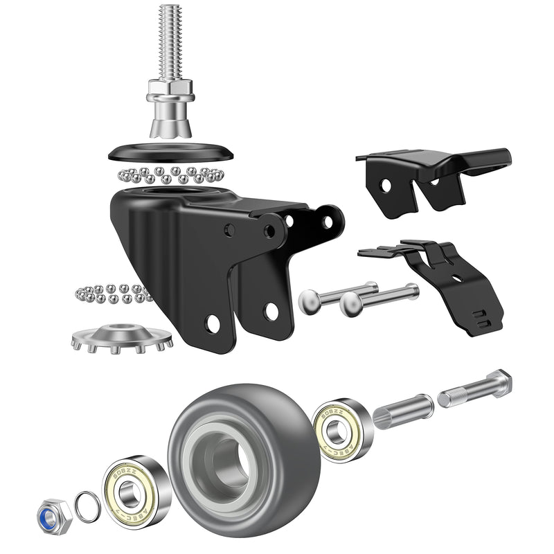 2 Inch Swivel Caster Wheels Set of 4, Metric M8-1.25 Threaded stem(Bolt Diameter 8mm, Length:1″) Durable Soft Rubber casters with Double Lock Mechanism, castors for Carpet Hardwood Floor. Grey TPR 2 inch