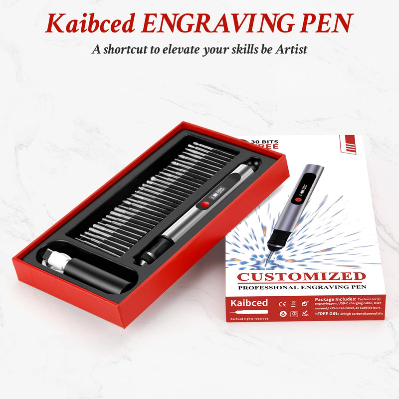 Engraving Pen, Ultimate Cordless Engraving Pen for Artists & DIYers - Engrave 60+ Surfaces - Beginner Friendly- 30 Bits & Mastery Guide (Grey) Grey