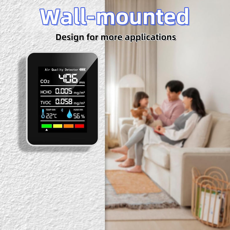 5-in-1 Indoor Air Quality Monitor, Professional Portable Detector&Accurate CO2,HCHO,TVOC,Humidity& Temperature,LED Display, 2s Refresh,for Home, Office,School, Hotel,Car Air Quality Tester (White)
