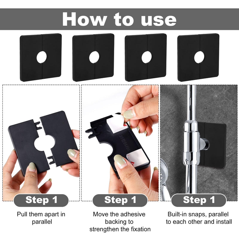 4pcs Square Plumbing Cover Plates, Shower Faucet Cover Plate Square Shower Arm Flange Escutcheon Replacement Cover Plate for Standard 1/2" Pipes Multiple Scene Usage(Black) Black