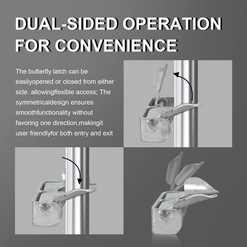 1-3/8" to 1-5/8" Wall Mount Gate Butterfly Fork Latch, Gate Latch, Gate Fork Lock with Padlock Hole, Chain Link Fence Gate Latching Hardware, Galvanized Steel (Silver - 2 Pack) silver - 2 Pack