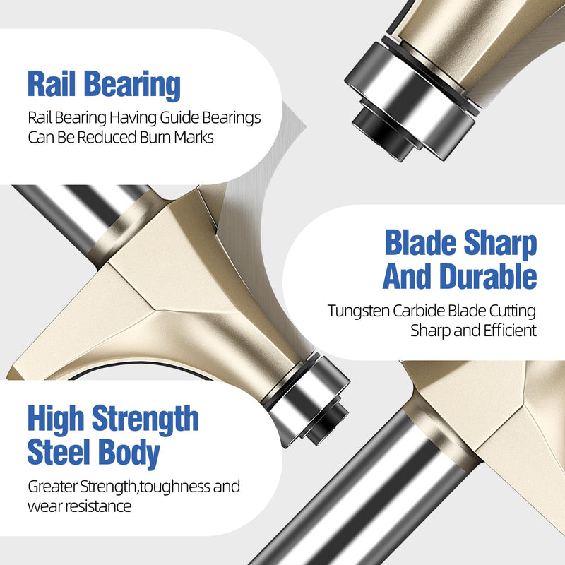 HUHAO Roundover Router Bit,1/2" Shank,3/4-Inch Radius Round Over Edge Forming Router Bit CNC Router Bits for Round Edging, Cabinet Edges Radius 3/4"- Shank 1/2"