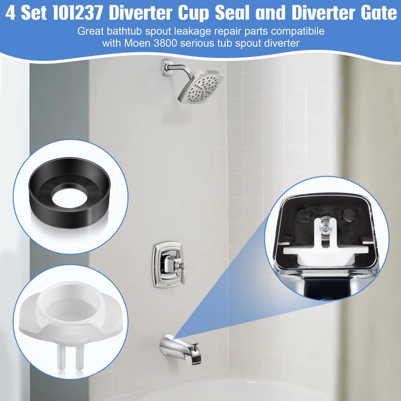 Dreyoo 6 Pack 101237 Cup Seal & Diverter Gate Compatible with 3800 Tub Spout, Tub Spout Replacement Parts for Shower Bathtub Faucet Diverter Spout
