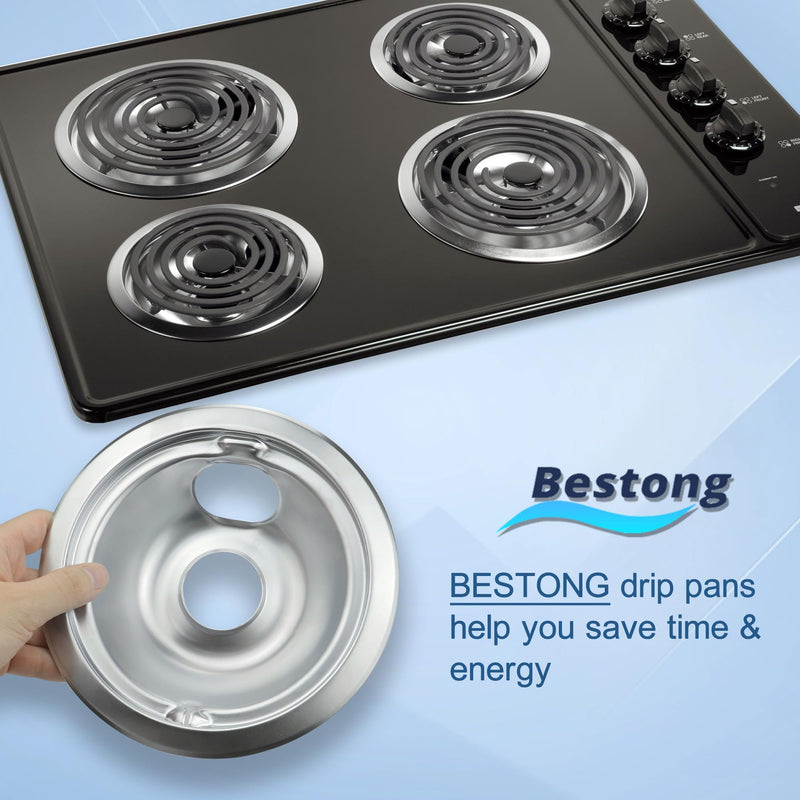 Chrome Range Drip Pans compatible with GE, Hotpoint and Kenmore Electric Stove - Replacement for WB31T10010, WB31T10011 (4 Pack, 2pcs 6" and 2pcs 8") for GE(2x6" and 2x8")